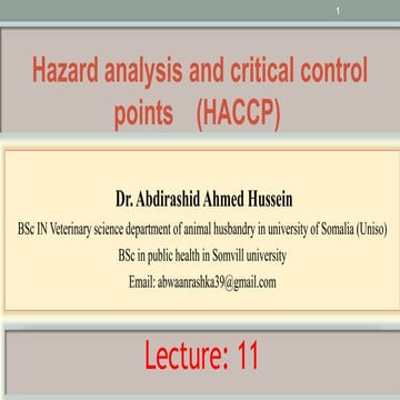 Lecture 11 hazard analysis and critical control point HACCP