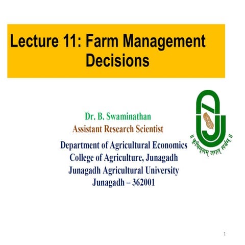 Lecture 11  Farm Management Decisions