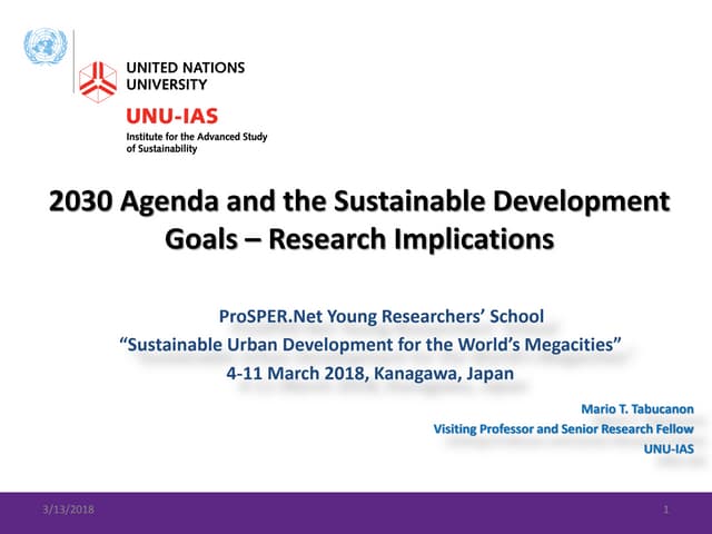 Lecture 1: 2030 Agenda and the SDGs