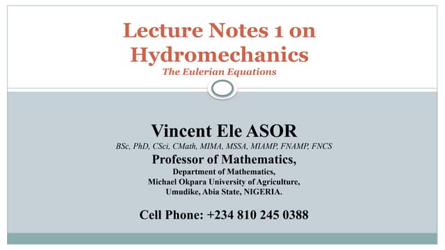Lecture Notes on Hydromechanics - Eulerian Equations.pptx