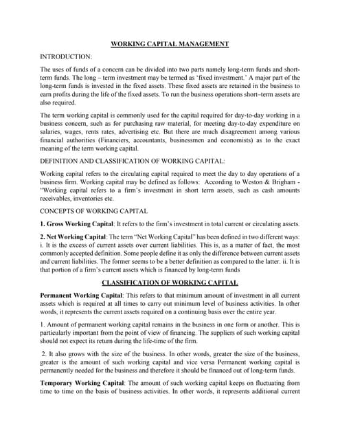 Lecture notes working capital management