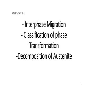 Advances in Special Steel Lecture series  b - 1 (reconstructive transformation)