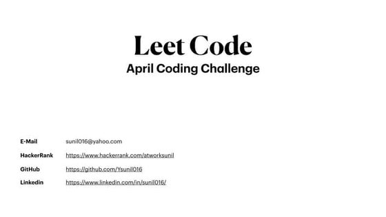 LeetCode April Coding Challenge