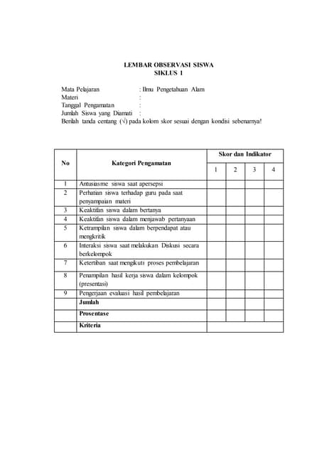 Lembar observasi siswa