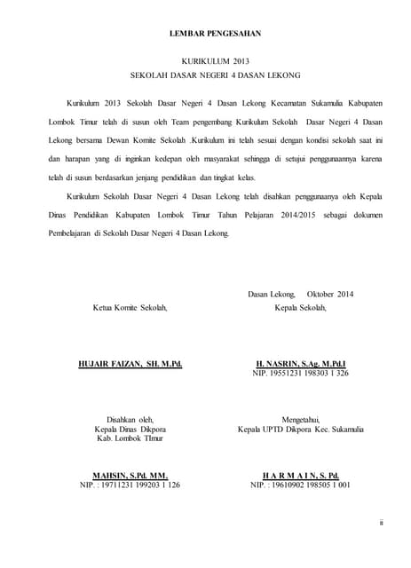 Lembar pengesahan, daftar isi