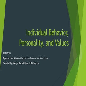 Lesson 2 - Individual Behavior, Personality, and Values