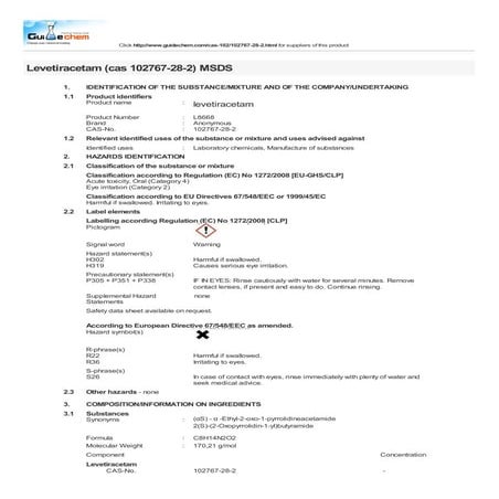 The MSDS of Levetiracetam 