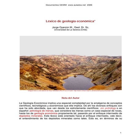 Léxico de geología económica - Jorge Oyarzún M., Geol. Dr. Sc. Universidad de...