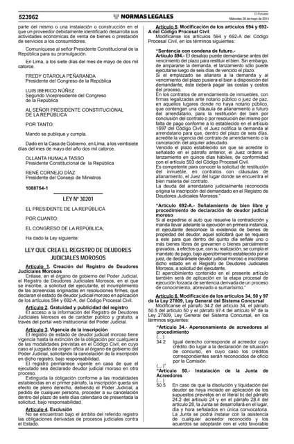 Ley 30201   ley de inquilinos morosos