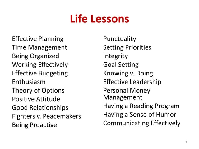 Life lessons -for class