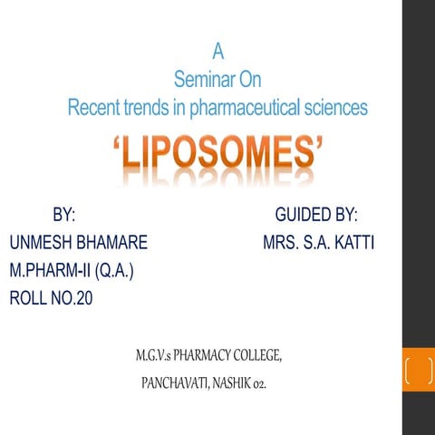 Liposomes and liposomal drug delivery system( recent advancement)