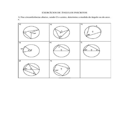 Lista 1   exercícios de ângulos inscritos