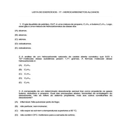 Lista de exercícios alcanos