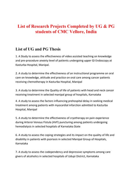 List of research projects cmc vellore