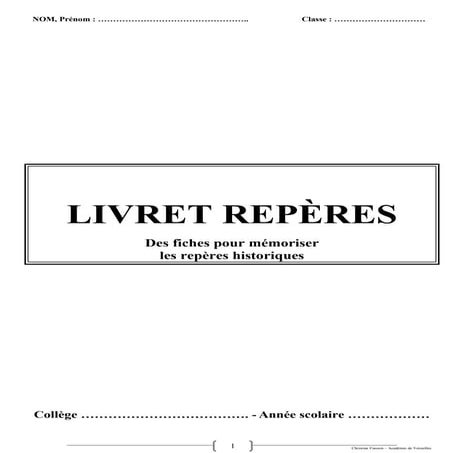 Livret Repères chronologiques pour les 3e