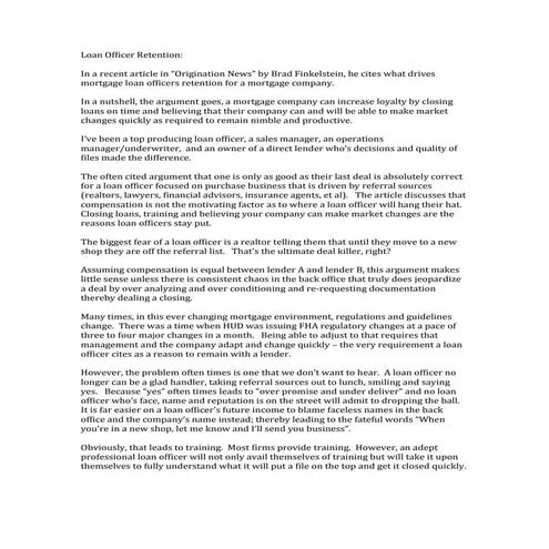 Loan officer retention