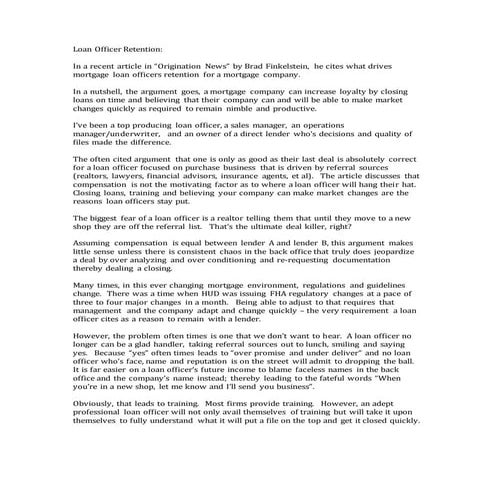 Loan officer retention
