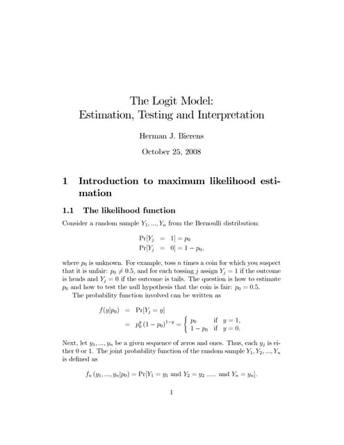 Logit model testing and interpretation