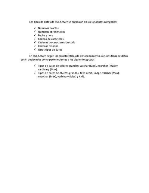 Los tipos de datos de sql server