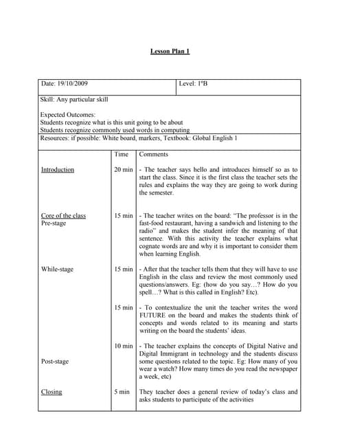 Lesson Plans - First Unit