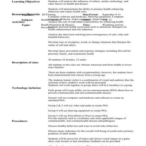 Lesson Plan Health