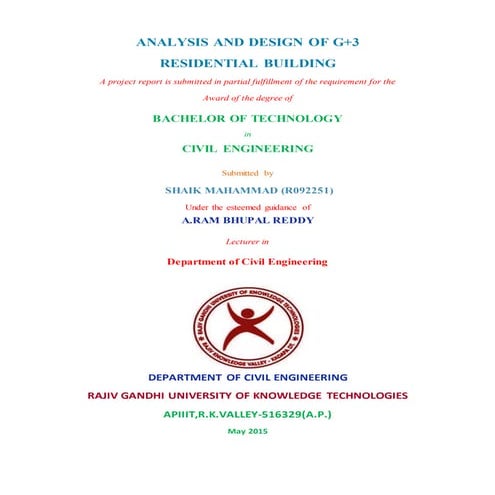 DESIGN AND ANALYSIS OF G+3 RESIDENTIAL BUILDING BY S.MAHAMMAD FROM RAJIV GAND...