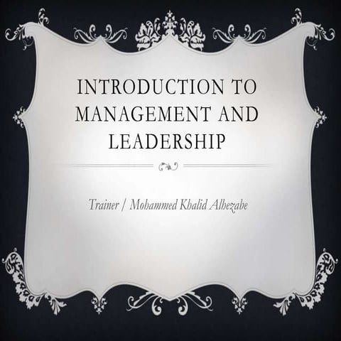 INTRODUCTION TO MANAGEMENT AND LEADERSHIP - Engineering Group - RCT