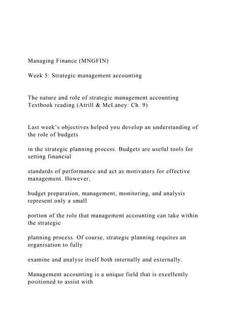 Managing Finance (MNGFIN) Week 5 Strategic management acc.docx