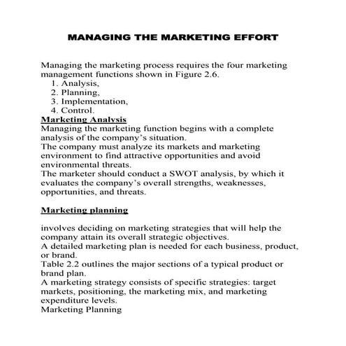 Managing the marketing effort