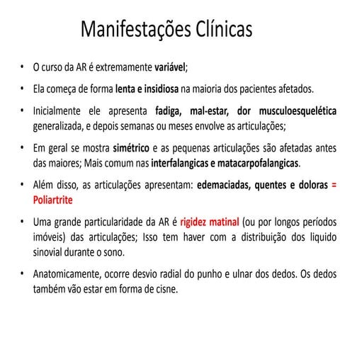 Manifestações clínicas Artrite reumatóide