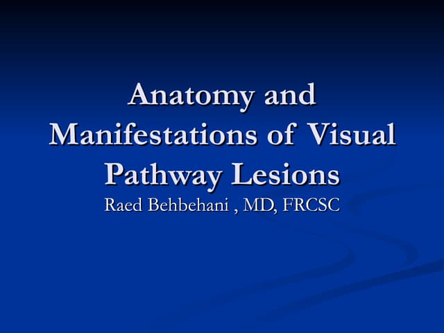 Anatomy and Lesions of Visual Pathways 