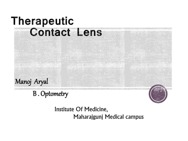 Therapeutic Contact lenses