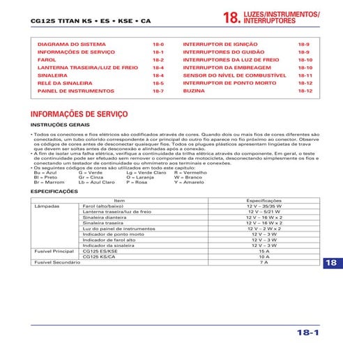 Manual de serviço cg125 titan  ks es kse cg125 cargo (2002) luzes