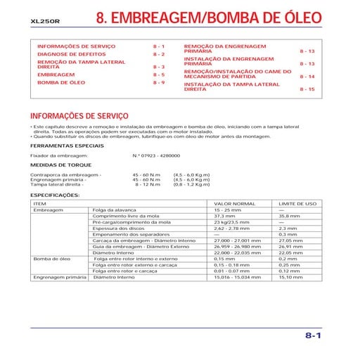 Manual de serviço xl250 r (1983)   mskb7831p embreage