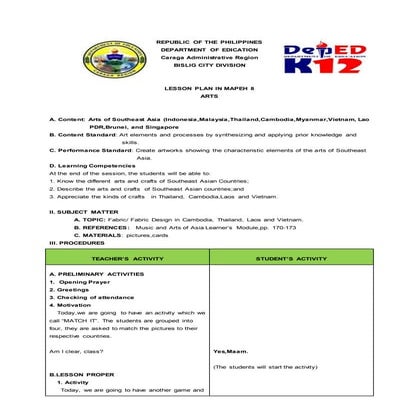 Mapeh dlp grade 8 (ARTS)