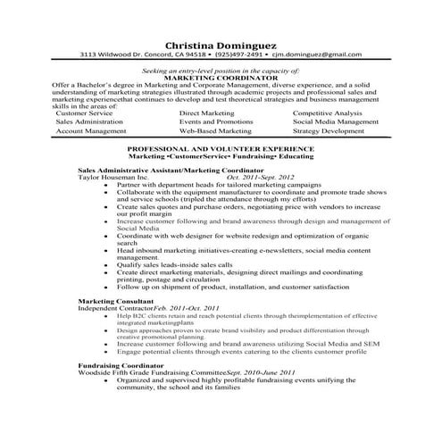 Marketing Coordinator Resume