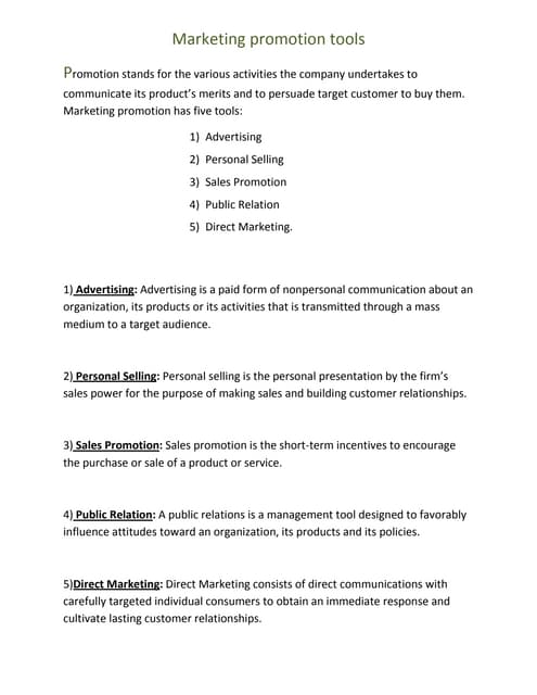 Marketing promotion tools