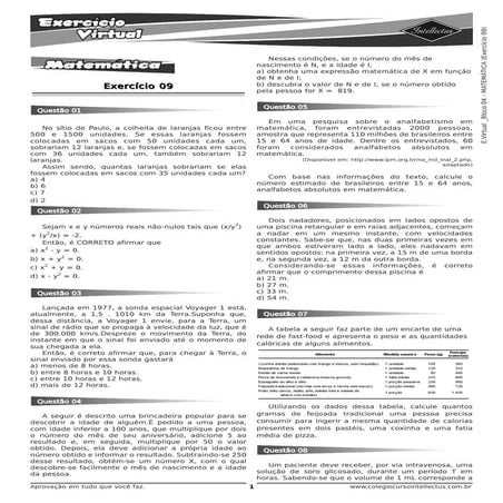 Matematica 4 exercicios gabarito 09