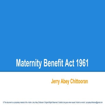 Maternity benefit act 1961   presentation by jac v.1 240714-