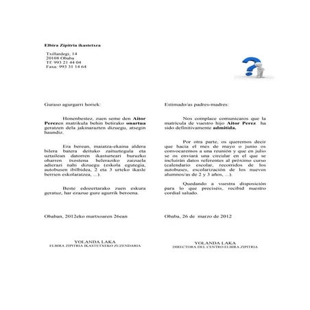 Matrikula jatorrizkoa