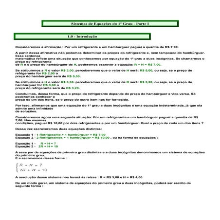 Mat sistemas de equacoes do 1º grau