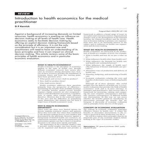 Introduction to health economics for the medical practitioner