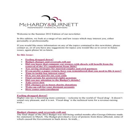 Mc Hardy &amp; Burnett Summer 2012 Newsletter