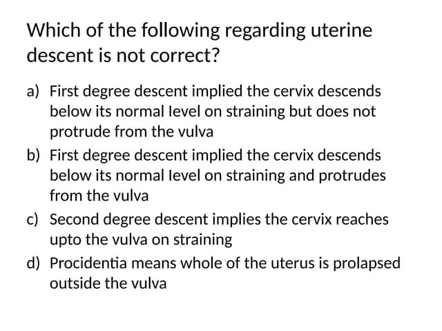 MCQs Prolapse Gynaecology and Obstetrics ppt
