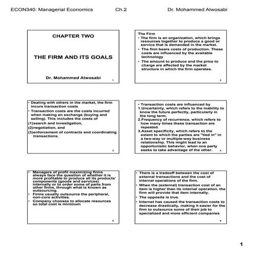 Managerial Economics (Chapter 2 - The Firm & Its Goal)
