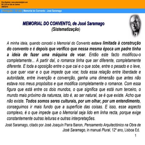 Memorial do Convento, de José Saramago II