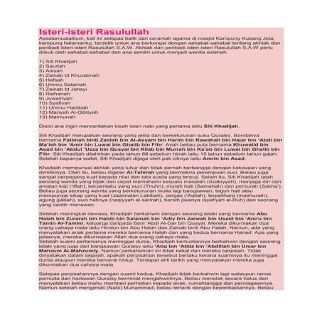 Mencotohi sifat peribadi isteri2 rasulullah s.a.w