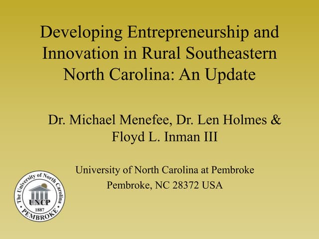 Open 2013:   Developing an Entrepreneurial Environment for Rural Southeastern...
