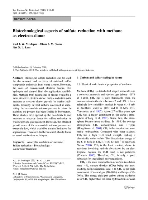 Meulepas, 2010, Biotechnological Aspects Of Sulfate Reduction With Methane As...