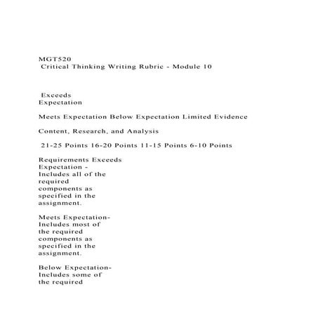 MGT520  Critical Thinking Writing Rubric - Module 10   .docx
